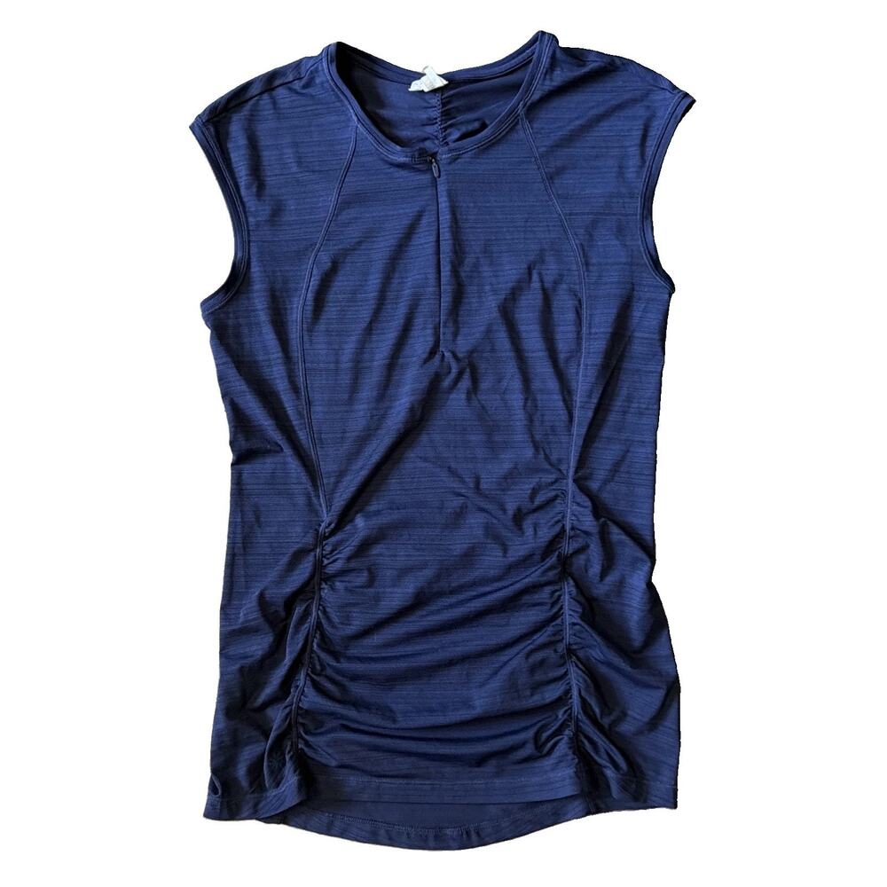 Athleta Sz S Tank Top Navy Ruched Quarter Zip Athleisure Yoga Running Activewear